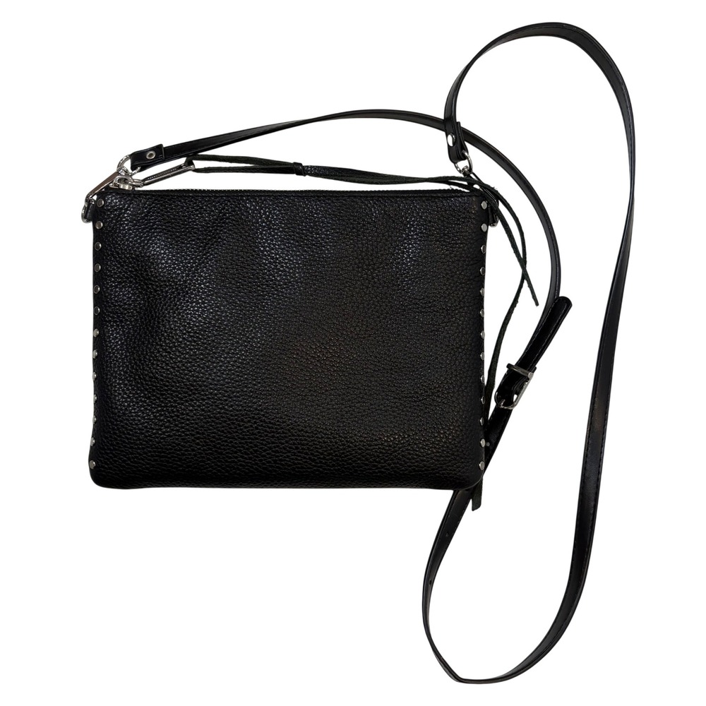 Rebecca Minkoff Jon Pebbled Leather Studded Crossbody‎ Bag Clutch Black Moto